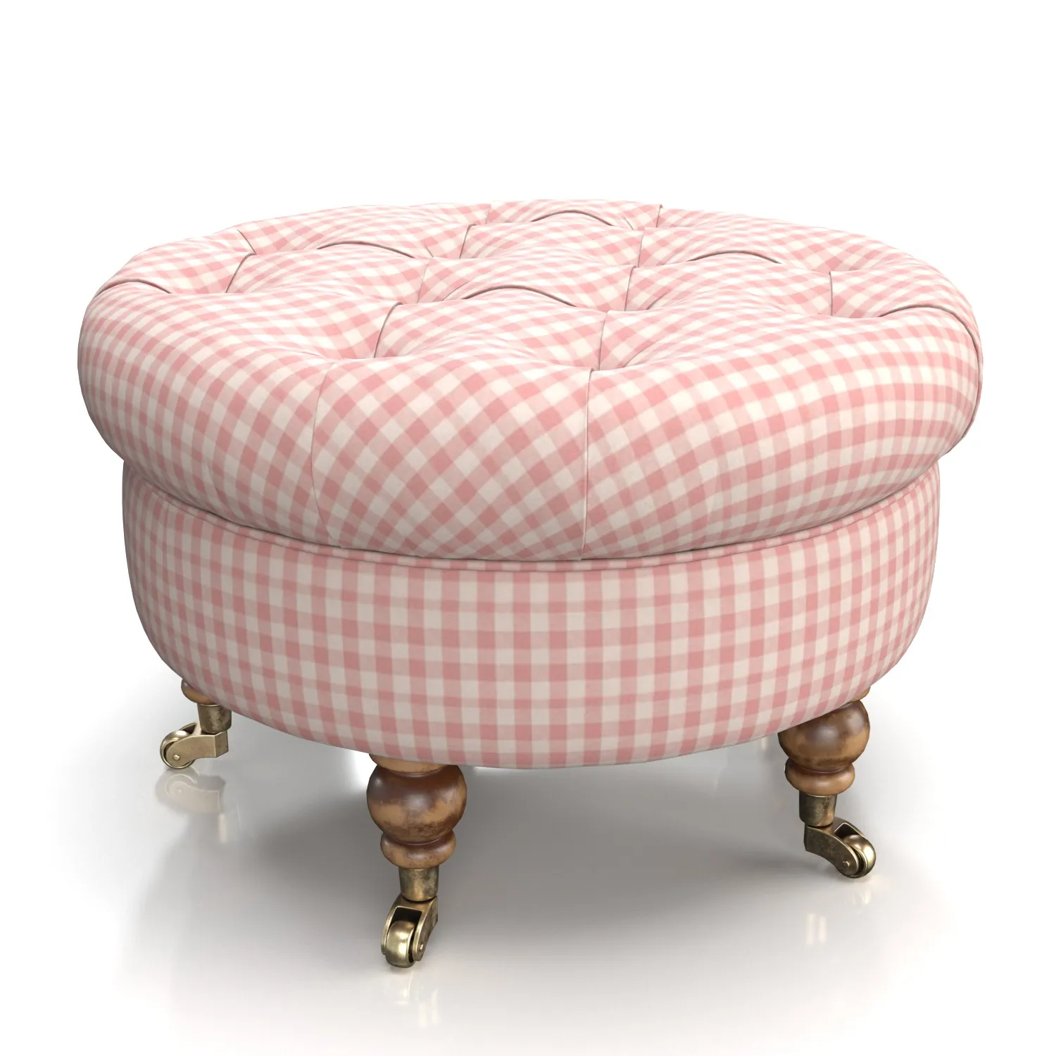 Upholstered Pink Gingham Round Ottoman PBR 3D Model_03